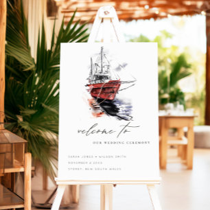 Harbor Yacht Sailboat Watercolor Wedding Welcome Foam Board