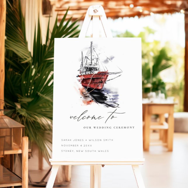 Harbor Yacht Sailboat Watercolor Wedding Welcome Foam Board (Creator Uploaded)