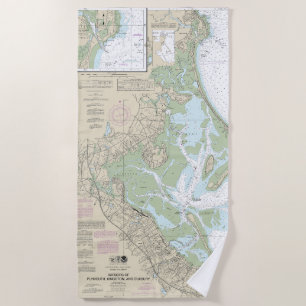 Harbors of Plymouth, Kingston and Duxbury Chart Beach Towel