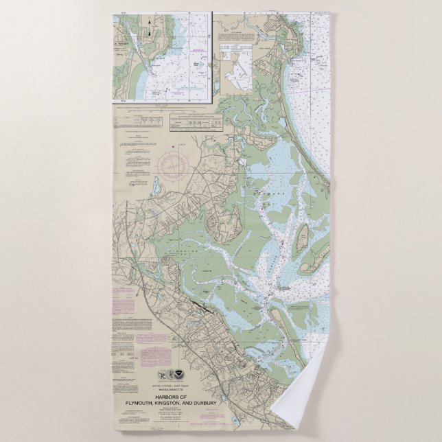 Harbors of Plymouth, Kingston and Duxbury Chart Beach Towel (Front)