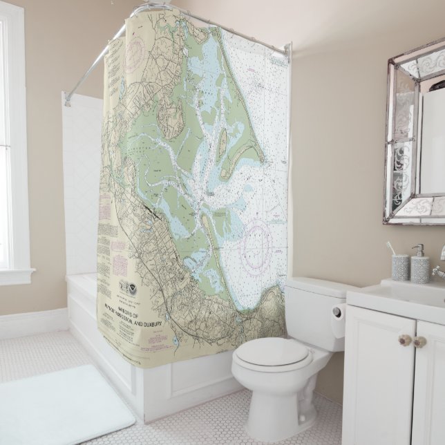 Harbors of Plymouth, Kingston and Duxbury Chart Shower Curtain (In Situ)