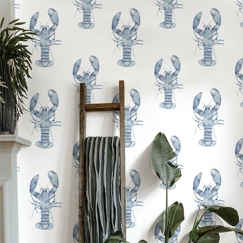 Harborside  Nautical Blue Lobster Wallpaper