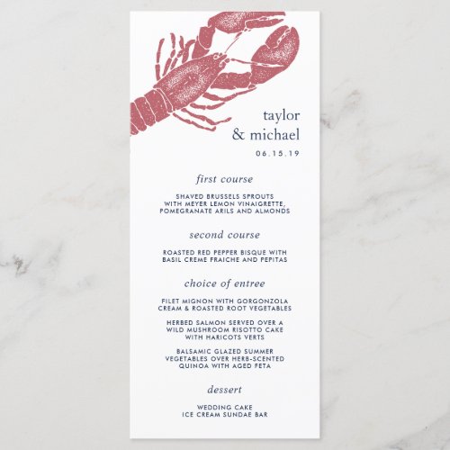 Harborside  Nautical Lobster Wedding Menu Card