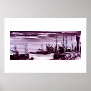 Harbour at night art poster