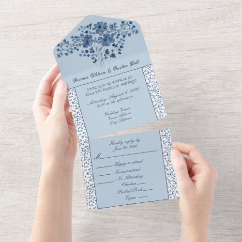 Harbour Blue Floral and  All In One Invitation