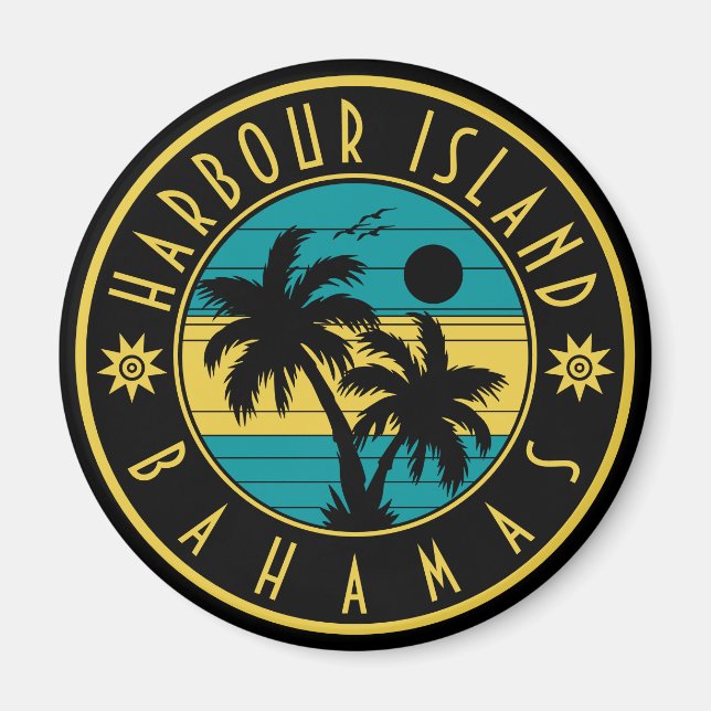 Harbour Island Bahamas Retro Palm tree Souvenirs Magnet (Front)