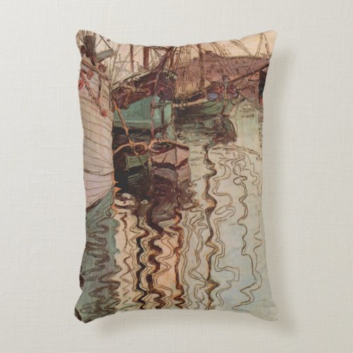 Harbour of Trieste by Egon Schiele Vintage Art Accent Pillow