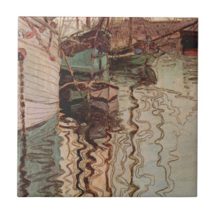 Harbour of Trieste by Egon Schiele, Vintage Art Ceramic Tile