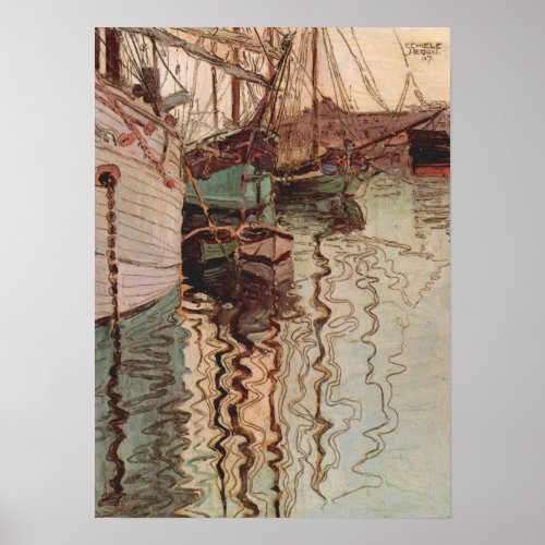 Harbour of Trieste by Egon Schiele Vintage Art Poster