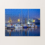Harbour Port Boats Yachts Ocean Sea Reflections Jigsaw Puzzle<br><div class="desc">This travel themed design features a harbor in Brittany,  France at night with the reflections of the boats on the water #brittany #jigsawpuzzle #fun #gifts #stockingstuffers</div>