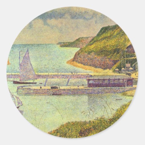 Harbour Port_en_Bessin High Tide by Georges Seurat Classic Round Sticker