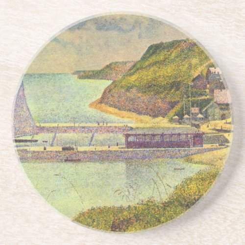 Harbour Port_en_Bessin High Tide by Georges Seurat Sandstone Coaster