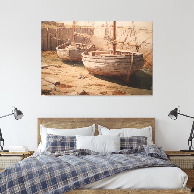 Harbour Rest: Sepia Low Tide Canvas Print (Insitu(Bedroom))