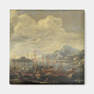 Harbour with Lighthouse and Ships (oil on canvas) Magnet