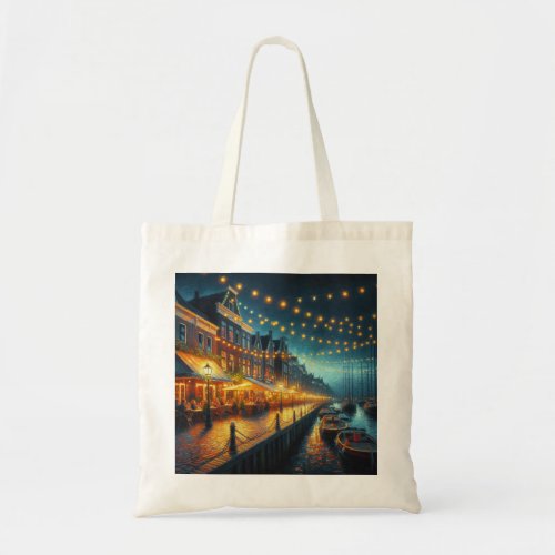 Harbourside Cafs in Rotterdam _ Impressionism Tote Bag
