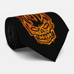 Hard Core Flaming Skull Black Two-side Neck Tie