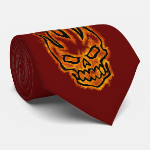 Hard Core Flaming Skull Burgundy Two-side printed Neck Tie