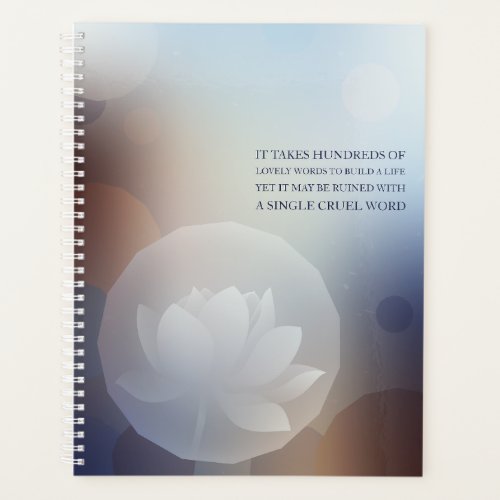 Hard cover Blue Lotus  Quote of words Planner