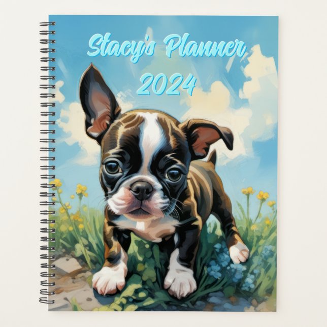 Hard Cover Customizable Boston Terrier 2024 Planner (Front)