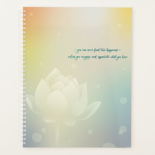 Hard cover Green Lotus  Quote of gratefulness Planner