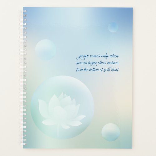 Hard cover Green Lotus  Quote of peace Planner