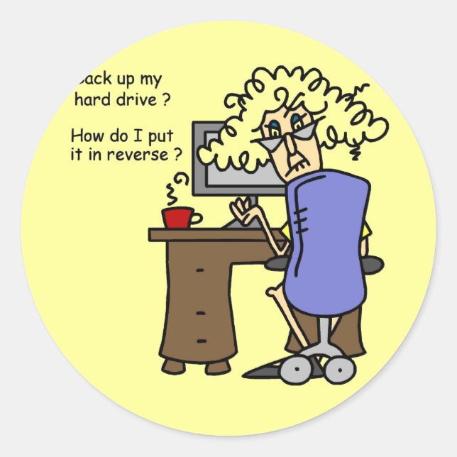 Hard Drive Back Up Humorous Classic Round Sticker (Front)