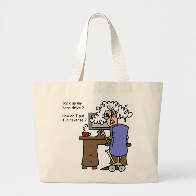 Hard Drive Back Up Humorous Large Tote Bag (Front)