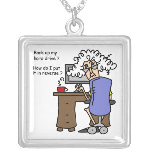 Hard Drive Back Up Humorous Silver Plated Necklace
