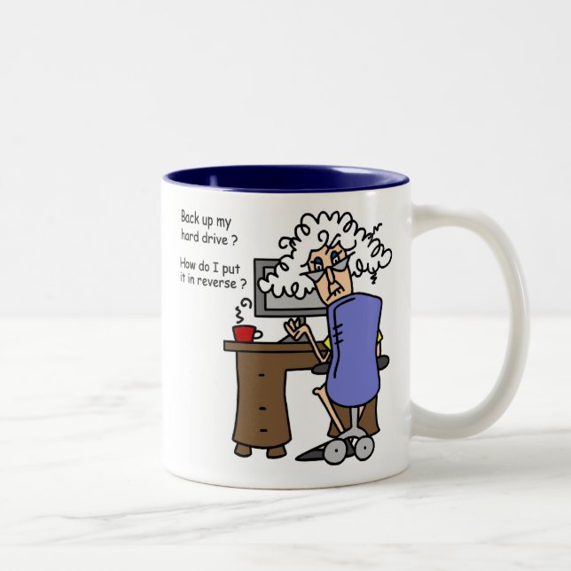 Hard Drive Back Up Humorous Two-Tone Coffee Mug (Right)