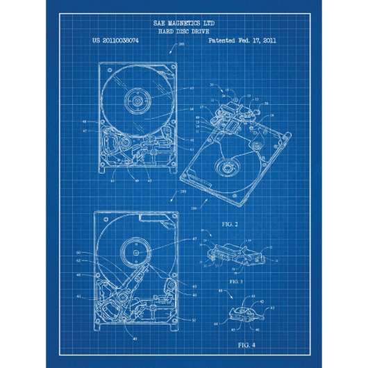 Hard Drive Blueprint Patent Screen Print (Front)
