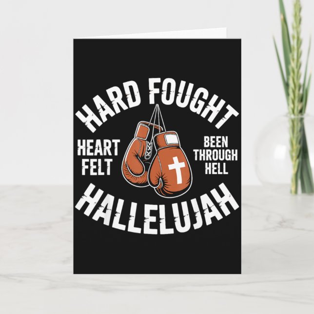 Hard Fought Hallelujah Boxing Gloves Christian Box Card (Front)