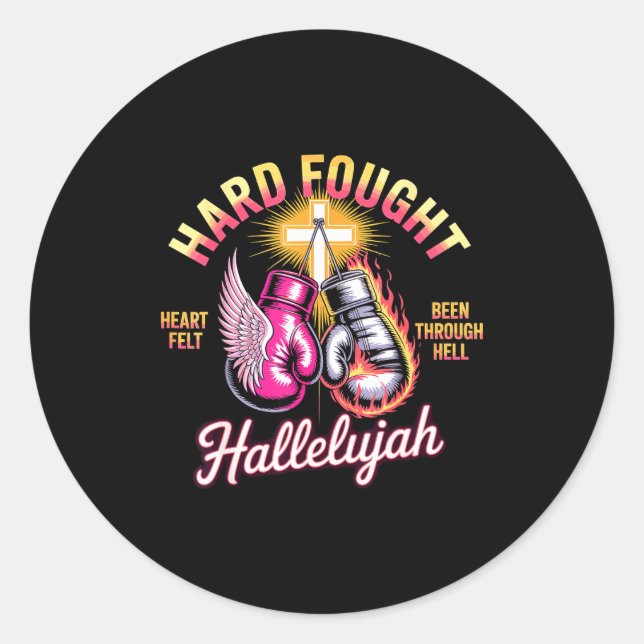 Hard Fought Hallelujah Boxing Gloves Faith  Classic Round Sticker (Front)