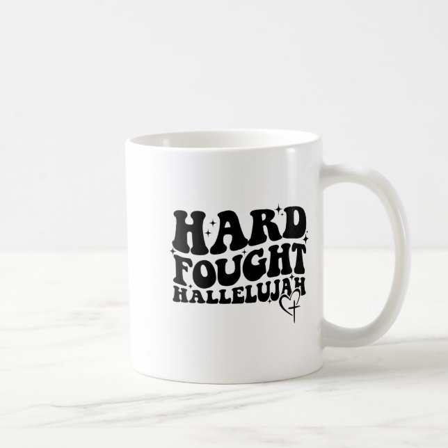 Hard Fought Hallelujah Cross Heart Sparkle Art  Coffee Mug (Right)