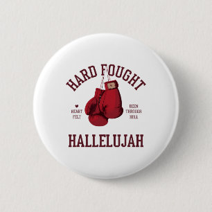 Hard Fought Hallelujah Pink Bow Boxing Gloves Button