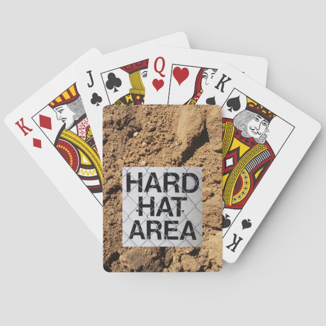 Hard Hat Area Sign, Construction Dirt Background Poker Cards (Back)