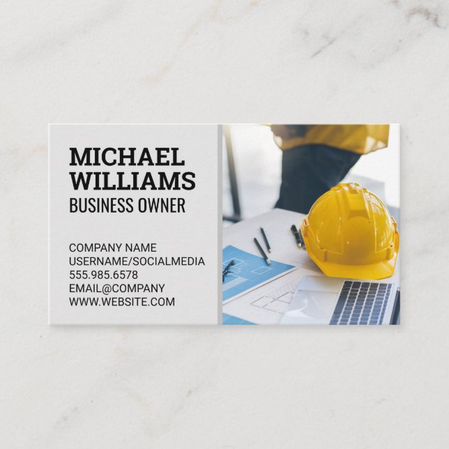 Hard Hat Blue Prints | Architect Engineer Business Card (Front)