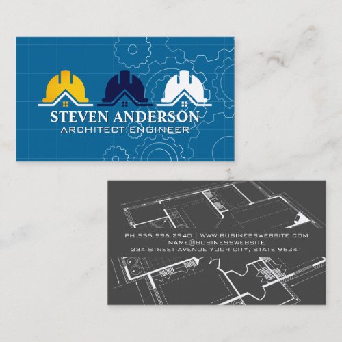Hard Hat Builder Logo | Blueprint | Real Estate Business Card
