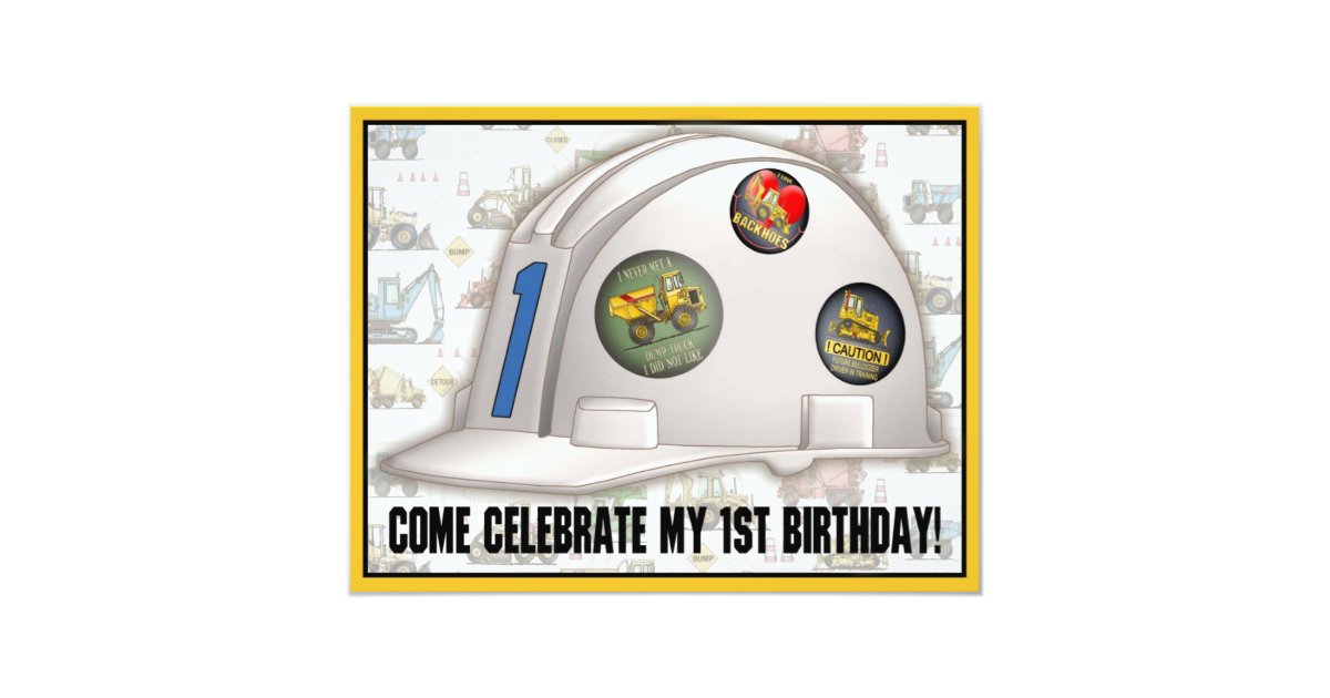 Hard Hat Construction 1st Birthday Party Invite