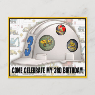 Hard Hat Construction 3rd Birthday Party Invite