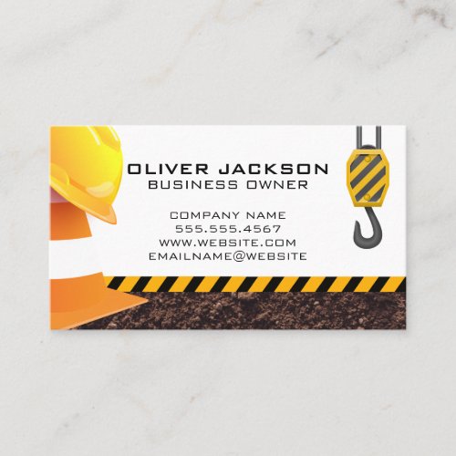 Hard Hat  Construction Cone and Crane Business Card