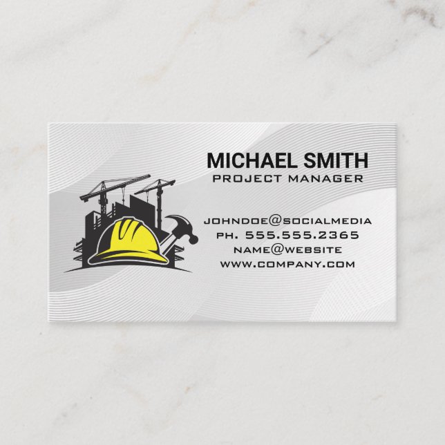 Hard Hat | Construction Site | Hammer Business Card (Front)