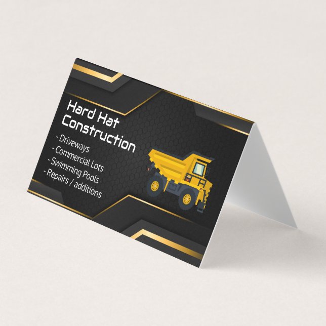 Hard Hat Construction | Work Dump Truck Business Card (Front)