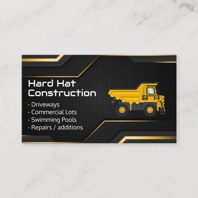 Hard Hat Construction | Work Dump Truck Business Card (Front)