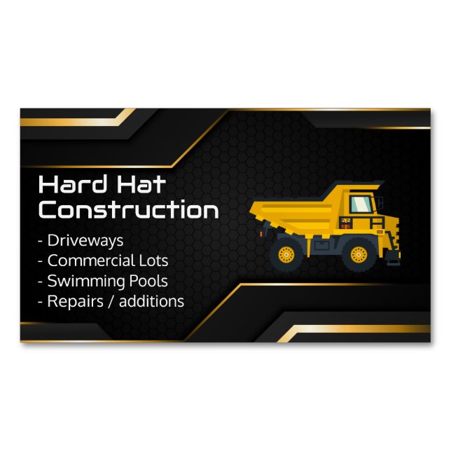 Hard Hat Construction | Work Dump Truck Business Card Magnet (Front)