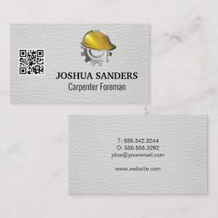 Hard Hat Gear Logo White Leather QR Code Business Card