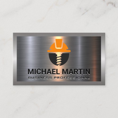 Hard Hat Screw  Construction Logo  Aluminum Business Card