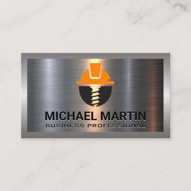 Hard Hat Screw | Construction Logo | Aluminum Business Card (Front)