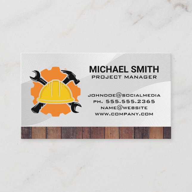 Hard Hat | Wrench Hammer | Construction Business Card (Front)