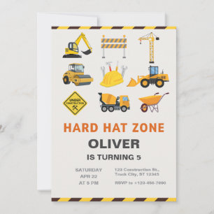 Hard Hat Zone Construction Site Birthday Party Invitation