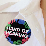 Hard Of Hearing Black Pink Blue Tropical Leaves Button at Zazzle